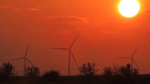 Timelapse of wind turbines at sunset Stock Footage 83012342