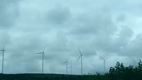 Timelapse of windmill wind energy farm work well on cloudy sky night sustai.. Stock-Footage 258533756