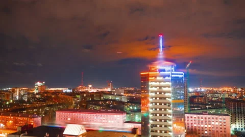 Timelapse from the window on the night city Stock Footage 146803755