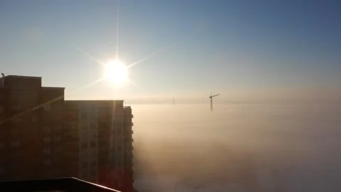 Timelapse Winter Clouds Blowing Over Landscape Morning Fog Dew Mist Construction Stock Footage 222423082