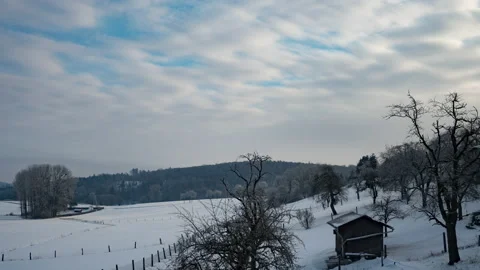 Timelapse at a wintry day of moving clouds in a rural garden in Germany Stock Footage 223166157