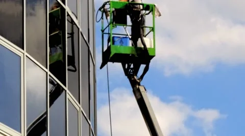 Timelapse of worker cleaning windows Stock Footage 54151309