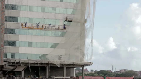 Timelapse of  Workers constructing a building wide Stock Footage 27142750
