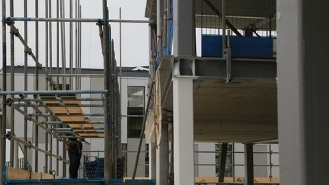 Timelapse Workers Mounting Scaffolding Stock Footage 95777652