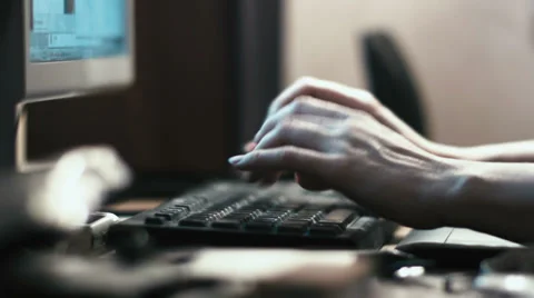 Timelapse of working with a computer, Typing on keyboard, fast motion Stock Footage 34530207