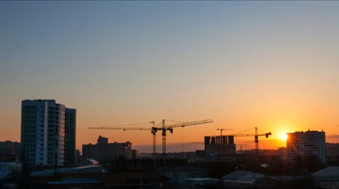 Timelapse  working construction cranes on a clear day Stock-Footage 52339256