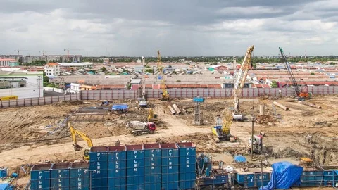 Timelapse of working cranes in bangkok Stock Footage 74253404