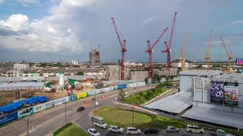 Timelapse of working cranes in bangkok Stock Footage 74253631