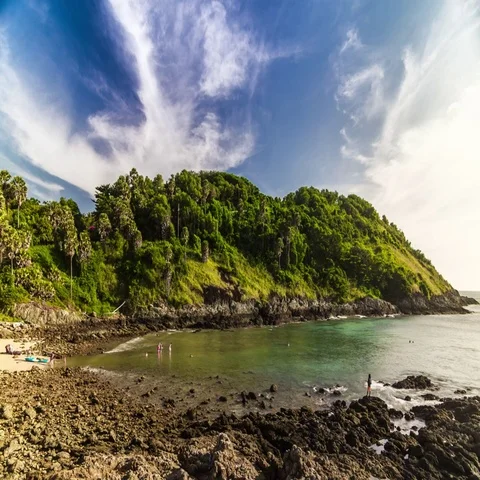 Timelapse of the Yanui beach with low water at the Phuket Island, Thailand. 스톡 동영상 69553680