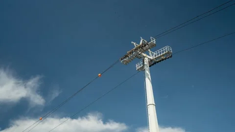 Timelapse of a yellow cable car moving on a cable in Balneário Camboriú, Brazil Stock Footage 329010207