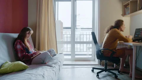 Timelapse of young couple working and studying at home Video stock 332882176
