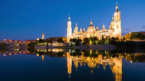 Timelapse of Zaragoza in a summer sunset Stock Footage 74652767