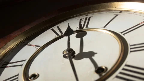 TIMELAPSE, ZOOM OUT, an old clock over 55 minutes. Roman numerals Stock Footage 145750636
