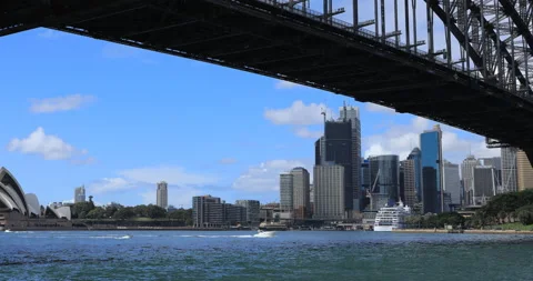 Timelapse zoom under Harbour Bridge at Sydney, Australia skyline, exclusive 4 Video stock 170506308