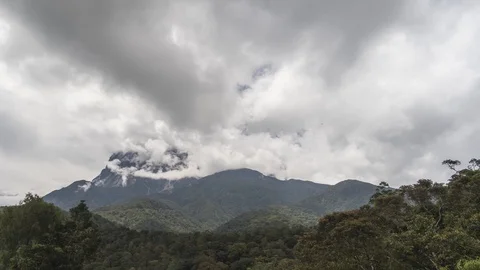 Timelapse:Dramatic clouds over Mount Kinabalu during daylight.Motion zoom out Stock Footage 91635926
