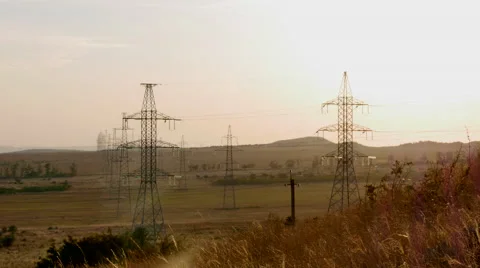 Timelapseelectrical Pylon and High Voltage Power Lines Near Transformation Stock Footage 67813334
