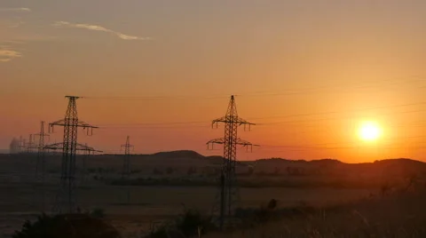 Timelapseelectrical Pylon and High Voltage Power Lines Near Transformation Stock Footage 67813414