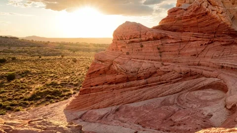 Timelapse/Hyperlapse of Sunset Behind Unusual Rock Formations Stock Footage 306820969