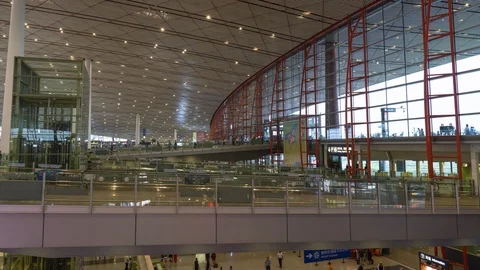 Timelapse,Interior View of Beijing Capital International Airport Terminal. Stock Footage 117970588