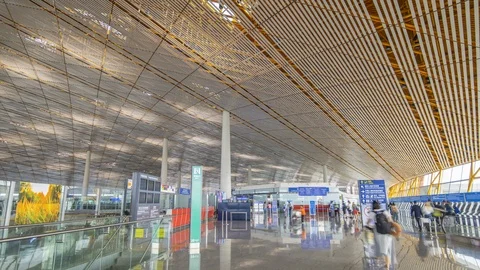 Timelapse,Interior View of Beijing Capital Int'l Airport Terminal,China Stock Footage 117905501