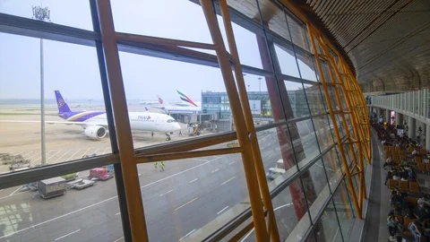 Timelapse,Interior View of Beijing Capital Int'l Airport Terminal,China Stock Footage 117915987