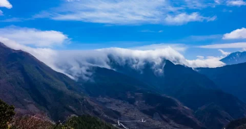 Timelaspe shot of Cloud waterfall in Western Sichuan/Sichuan,China Stock Footage 106001709