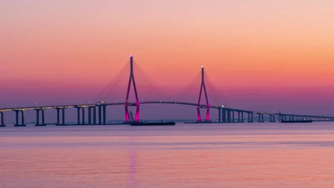 TimeLepse 4k  Sunset scenery in front of Incheon Bridge Stock Footage 242311482