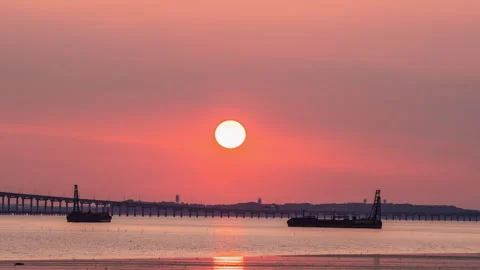 TimeLepse 4k  Sunset scenery in front of Incheon Bridge Stock Footage 242311487