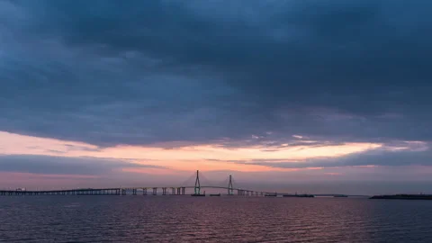 TimeLepse 4k  Sunset scenery in front of Incheon Bridge Stock Footage 242312389