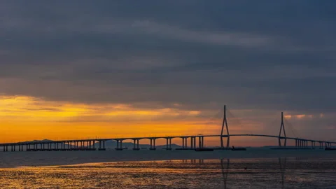 TimeLepse 4k  Sunset scenery in front of Incheon Bridge Stock Footage 242312465