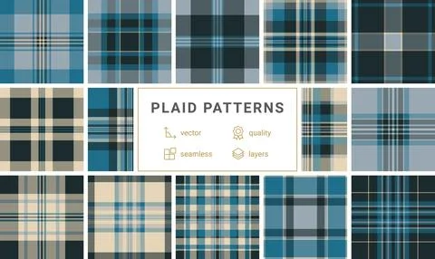 Timeless blue and beige plaid seamless pattern. A classic tartan design perfe Stock Illustration