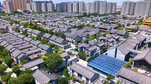 Timeless Charm: Jimo Ancient City Contrasts Qingdao's Modern Skyline Stock Footage 330796507