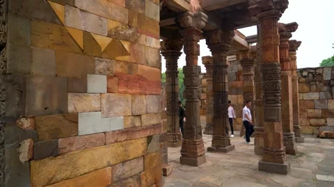 Timeless Pillars of Qutub Minar: A Glimpse of Indian Heritage Stock Footage 317093302