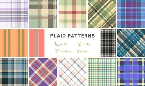 Timeless plaid pattern pack for multipurpose use. Classic tartan designs adap 스톡 일러스트