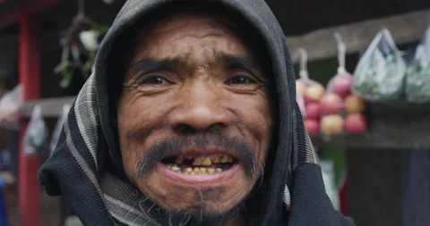 Timeless portrait of a real unique authentic Asian Myanmar man in mountain villa Video stock 201094038