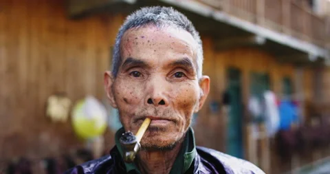 Timeless portrait of a real unique authentic Asian Chinese village man, rice far Stock Footage 201094140