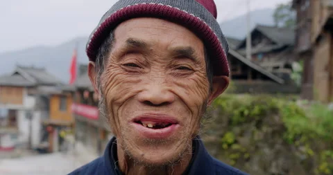 Timeless portrait of a real unique authentic Asian Chinese village man, backgrou Stock Footage 201094218