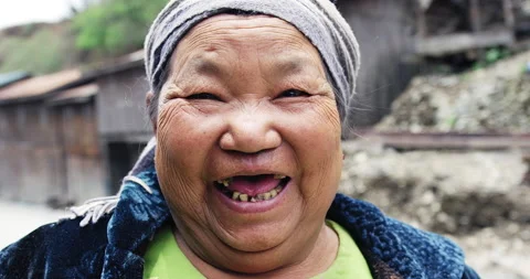 Timeless portrait of a real unique authentic Asian Myanmar woman in mountain vil Stock Footage 201095599