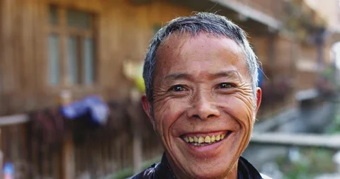 Timeless portrait of a real unique authentic Asian Chinese village man, rice far Stock-Footage 201096262