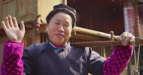 Timeless portrait of a real unique authentic Asian Chinese village woman farmer Видео 201096739