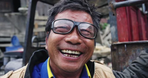 Timeless portrait of a real unique authentic Asian Myanmar man in mountain villa Stock Footage 201096851