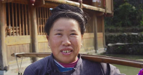 Timeless portrait of a real unique authentic Asian Chinese village woman farmer Stock Footage 201097098