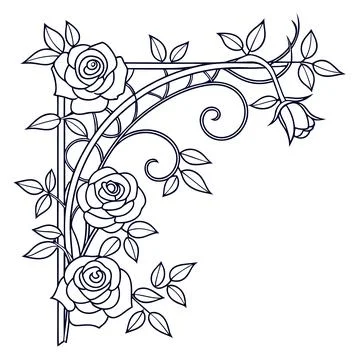 Timeless Rose Vine Line Border - Versatile Floral Vector Design Stock Illustration