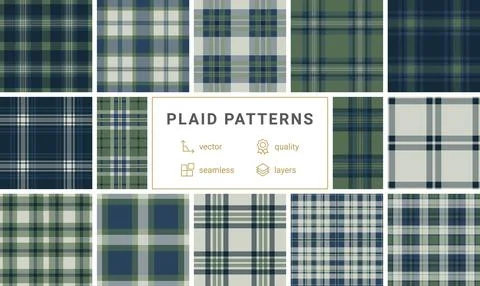 Timeless seamless plaid pattern with rich forest green and navy blue weave. T Stockillustratie