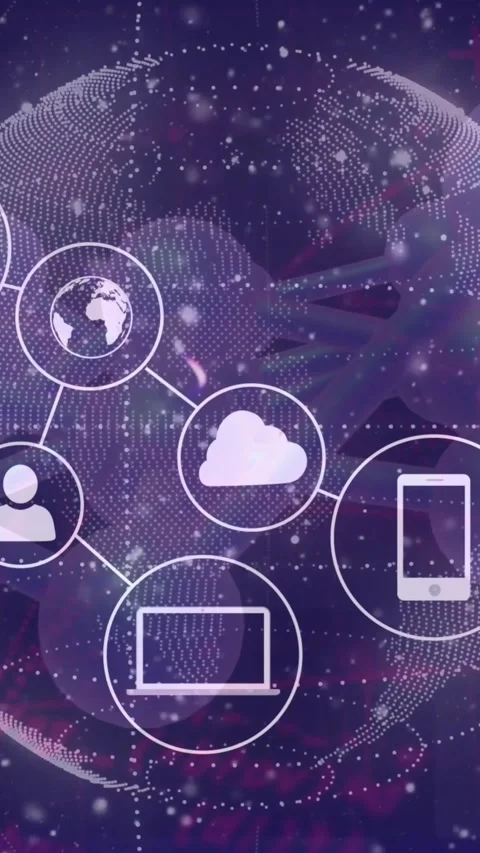 Timeline advancing, cloud icons sliding in, drawing lines over dotted globe, Stock Footage 330285993