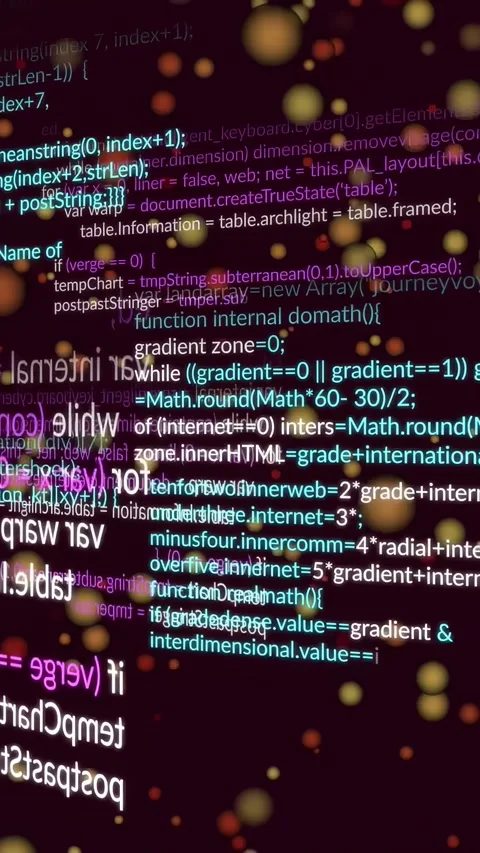 Timeline advancing code panels sliding and rotating as bokeh orbs drifting, Stock Footage 330897032