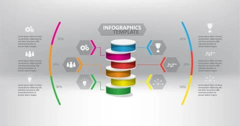 Timeline business data presentation template with 6 options or step. Stock Illustration