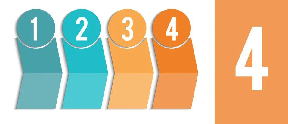 Timeline of colored arrows and numbered circles.  Design for 4 position. Temp Stock Illustration