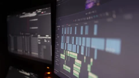 Timeline on computer screen video editing software Stock Footage 297112936