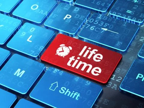 Timeline concept: Alarm Clock and Life Time on computer keyboard Stock Illustration